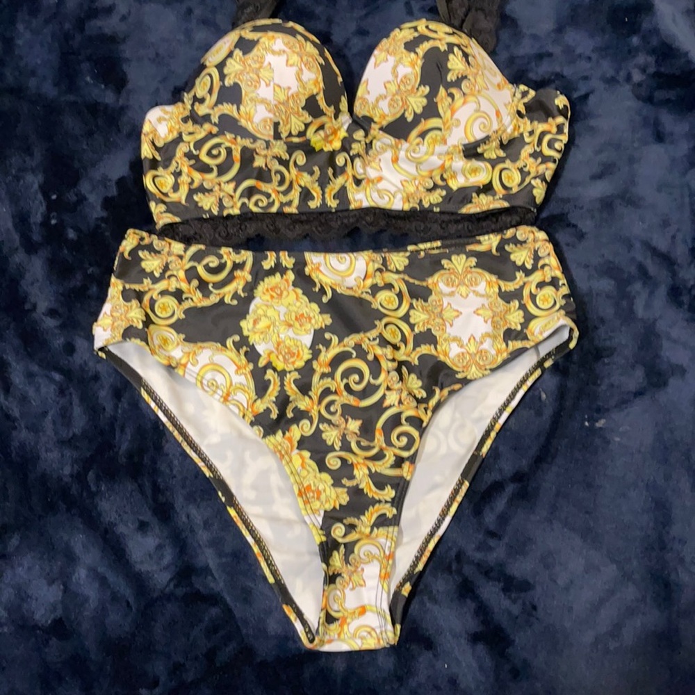 Designer Inspired Black and Gold Women's Swimwear Set